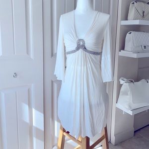 Sky Jersey White Mid Length Silver Dress XS
